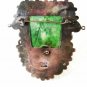 Vintage Mexican Silver Green Jadite Aztec / Mayan Brooch Unbranded 32616