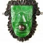 Vintage Mexican Silver Green Jadite Aztec / Mayan Brooch Unbranded 32616