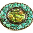 Turquoise Mosaic Abalone Belt Buckle By MICHAL GOLAN & INCLUDES BELT 51517