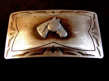 Vintage Western Rodeo Horse Head Silver Belt Buckle