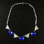 Vintage Art Deco Silvertone Blue Cabachon 17” Necklace / Choker  72116