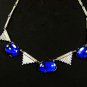 Vintage Art Deco Silvertone Blue Cabachon 17&acirc;�� Necklace / Choker  72116