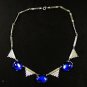 Vintage Art Deco Silvertone Blue Cabachon 17&acirc;�� Necklace / Choker  72116