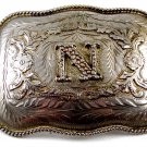 Mexican Alpaca Silvertone Initial / Letter N Belt Buckle 04228014 Not Signed