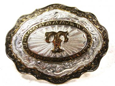 Western Silver Tone Gold Tone Initial T Buckle by CRUMRINE 121415