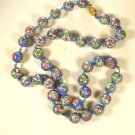 Chinese Light Blue & Pink Flower Bead Knotted Necklace 28" Unbranded 81915