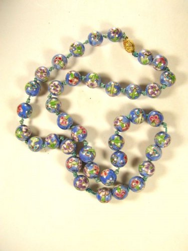 Chinese Light Blue & Pink Flower Bead Knotted Necklace 28" Unbranded 81915