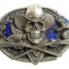 Vintage 1989 Cowboy Skull Crossbones Enameled Belt Buckle By SISKIYOU 12317