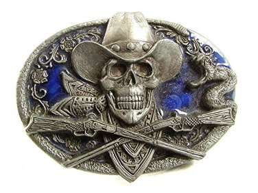 Vintage 1989 Cowboy Skull Crossbones Enameled Belt Buckle By SISKIYOU 12317