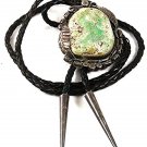 Vintage Native American Coin Silver Turquoise Bolo Leather Cord By PJ 52617