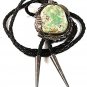 Vintage Native American Coin Silver Turquoise Bolo Leather Cord By PJ 52617