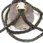 Vintage Native American Coin Silver Turquoise Bolo Leather Cord By PJ 52617