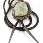 Vintage Native American Coin Silver Turquoise Bolo Leather Cord By PJ 52617