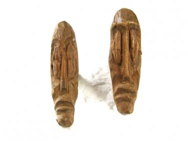 Vintage Sterling Silver Miniature Wooden Tribal Head Cufflinks Hand Carved D8316