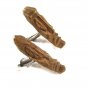 Vintage Sterling Silver Miniature Wooden Tribal Head Cufflinks Hand Carved D8316