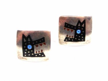 Vintage Sterling Silver & Aztec Dog ? English Hallmarks Cufflinks by JLM 101215