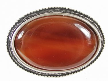 Silvertone & Agate Cabachon Belt Buckle By IBEL Made In ITALY 3516