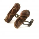 Vintage Sterling Silver Miniature Wooden Tribal Head Cufflinks Hand Carved B8316