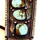 Huge Vintage Signed L7 Native American Sterling Silver Turquoise Bolo 008617