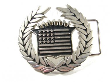 Vintage Cadillac Emblem Flag Belt Buckle By Famous Stars Straps 71315