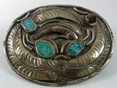 Southwest Style Native American Turquoise Tiger Eye Feathers Buckle 52517