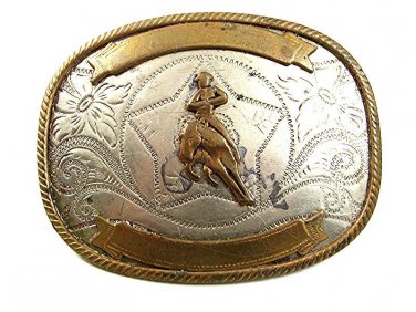 Vintage Western German Silver & Brass Cowboy On Horse Belt Buckle 121517