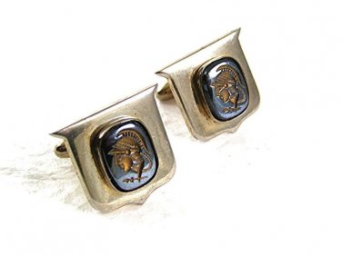 1960's Vintage Silvertone & Hematite Greek / Roman Warrior Cufflinks 73017