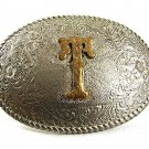 Vintage Cowboy Western Initial / Letter T Belt Buckle By CRUMRINE 112717