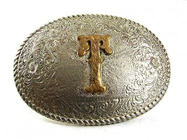 Vintage Cowboy Western Initial / Letter T Belt Buckle By CRUMRINE 112717