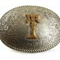 Vintage Cowboy Western Initial / Letter T Belt Buckle By CRUMRINE 112717