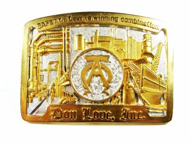 Don Love Inc Pasadena Texas Oil Field Equipment Gold Tone Belt Buckle Unbranded