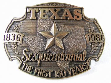 Texas Sesquicentennial First 150 Years Brass Belt Buckle By ADM 32416