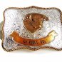 Vintage Sterling on Nickle & Gold tone LeFiell Company Bull Belt Buckle 92016