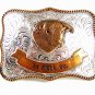 Vintage Sterling on Nickle & Gold tone LeFiell Company Bull Belt Buckle 92016