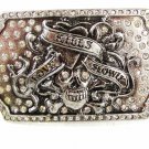 Love Kills Slower Silvertone Rhinestones Belt Buckle By ED HARDY 33116
