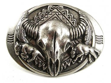 Native Amerian / Southwest Style Silvertone Cow Skull Belt Buckle 91517