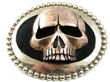 Vintage Huge Silvertone Skull Belt Buckle 12317
