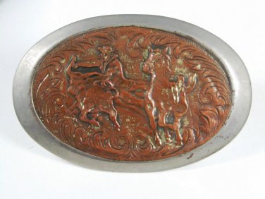 1930's - 50's Cowboy Rodeo Bull Rider Silvertone Belt Buckle Unbranded 91415