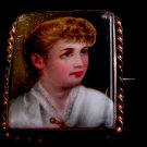 Art Nouveau Victorian Gold Filled Painting Portrait of a Lady Brooch 008617