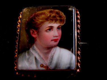 Art Nouveau Victorian Gold Filled Painting Portrait of a Lady Brooch 008617