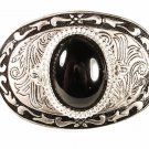 Western Silvertone Stone Black Belt Buckle Unbranded Made USA 42216