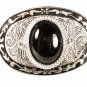 Western Silvertone Stone Black Belt Buckle Unbranded Made USA 42216