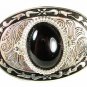 Western Silvertone Stone Black Belt Buckle Unbranded Made USA 42216