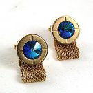 Vintage 1970's Goldtone & Blue Wrap Around Cufflinks 81517