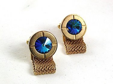 Vintage 1970's Goldtone & Blue Wrap Around Cufflinks 81517