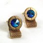 Vintage 1970's Goldtone & Blue Wrap Around Cufflinks 81517