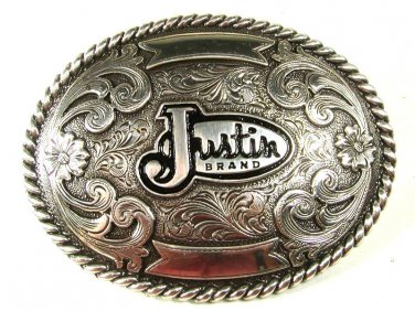 Western Cowboy Silver Tone Justin Brand Belt Buckle By JUSTIN 5316