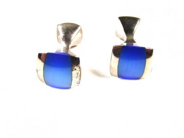 Silvertone & Blue Modernistic Cufflinks by RTT Tateossian Made In London 101515