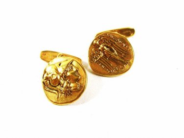 Vintage Gold Tone Greek Goddess Athena Cufflinks / Buttons Unbranded 51916