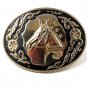 Vintage Western Cowboy Gold Tone Black Horse Head Belt Buckle 122016